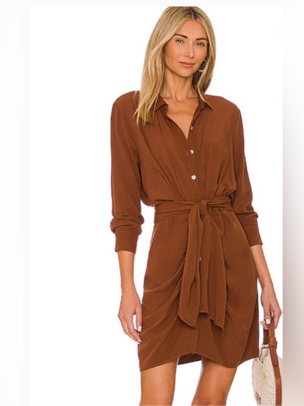 L*SPACE Aura Mini‎ Shirt Dress Size Small Coffee Brown Button Up Tie Waist NWT